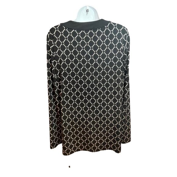 Michael by Michael Kors Navy Geometric Design Lace-Up Neck Blouse Sz S - Picture 3 of 10